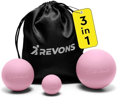 3 in 1 Massage Ball Set - Lacrosse Balls for Myofascial Release, Back Pain Relief, Face Fitness, Trigger Points, Yoga, Physical Therapy, Muscle Recovery and Soft Deep Tissue Massage (Pink) by REVONS