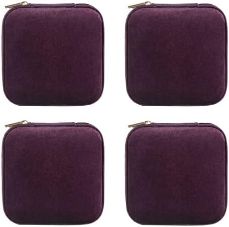 ZPROW Plush Velvet Travel Jewelry Case, Travel Jewelry Organizer, Jewelry Travel Case, Travel Jewelry Box, Small Jewelry Case, Jewelry Travel Box, Earring Organizer with Mirror - Purple 4packs by ZPROW