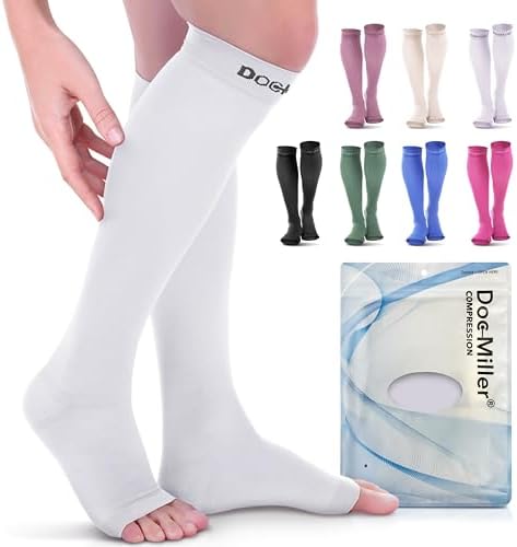 Doc Miller Open Toe Compression Socks, 20-30 mmHg, Knee High, Men & Women by Doc+Miller