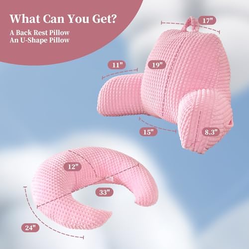 17" Reading Pillow for Bed,U Shaped Arm & Elbow Support,Pink Flannel - Image 3