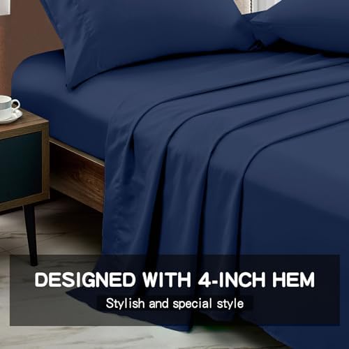 FreshCulture Full Flat Sheet - Hotel Quality Full Flat Sheet Only - Brushed Microfiber Top Sheet - Ultra Soft & Breathable - Wrinkle-Free - Easy Care - Single Flat Sheet (Full, Navy Blue) - Image 2