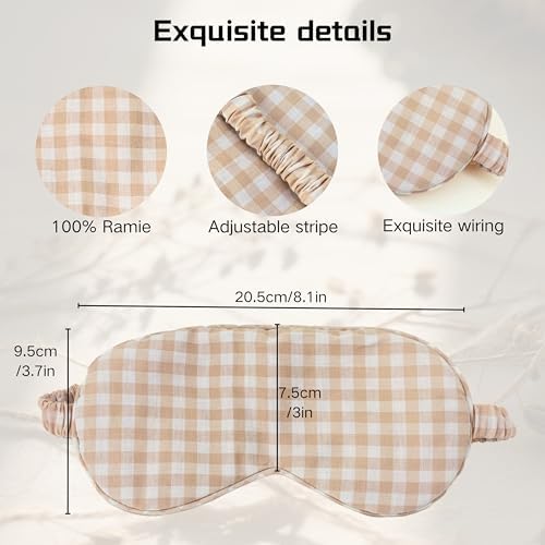 Sleep Mask Linen Eye Mask with Elastic Band,Comfort Sleeping Shade for Nighttime Sleeping, Traveling & Napping,Side Sleeper Eye Cover Cooling with Travel Bag Gift Package(Gingham) - Image 2