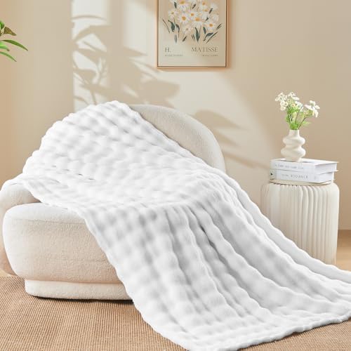 NEWCOSPLAY 3D Bubble Flannel Throw Blanket for Couch White, 50"×60" by NEWCOSPLAY