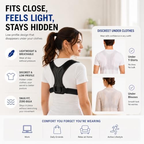 Posture Corrector for Women and Men, Adjustable Upper Back Brace with Shoulder Pads, Back Straightener for Rounded Shoulders & Daily Posture Support (Large) - Image 6