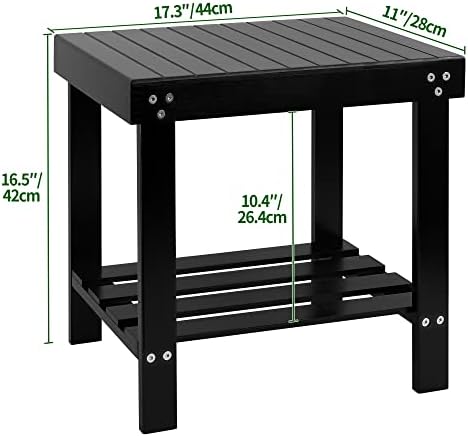 VaeFae Bamboo Spa Bench Seat Stool Foot Rest Shaving Stool with Non-Slip Feets Storage Shelf for Shampoo Towel,Works in Bathroom/Living Room/Bedroom/Garden Leisure (Black) - Image 3