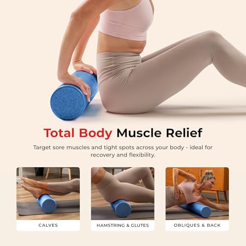 Sunny Health & Fitness 18" Blue High-Density Yoga Foam Roller - Image 3