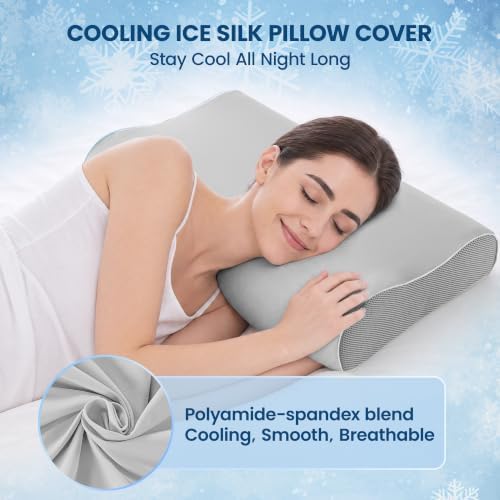 Memory Foam Pillow with Cooling Cover, Adjustable Cervical Neck Pillow, for Side, Back & Stomach Sleepers, Non-Sagging Neck Support Pillow, for Neck and Shoulder Pain Relief, Standard(Grey) - Image 4