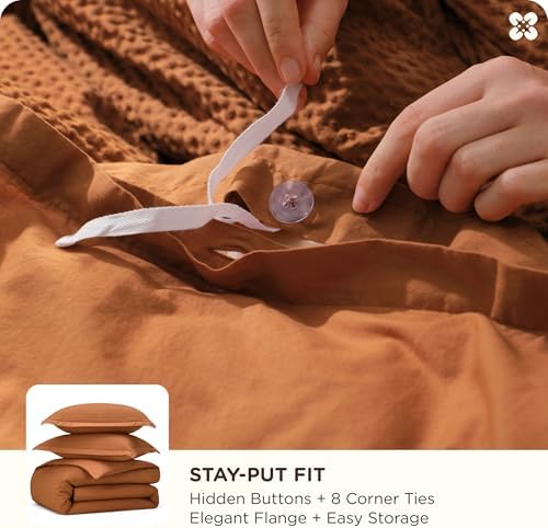 Bedsure PureWoven 3 Pieces Cotton Waffle Duvet Cover Set, Queen, Terracotta - Image 6