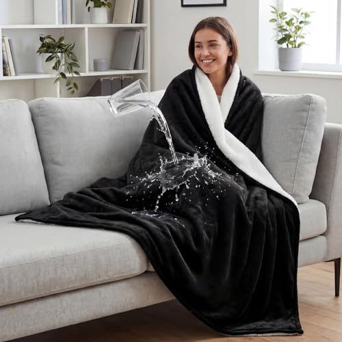 Tisancy Black Waterproof Bed Blanket, 50'' x 60'' Portable Double Side Leakproof Sherpa Flannel Fleece 3 Layer Lightweight Blanket for Home Care Protection, Absorbs 33oz by Tisancy