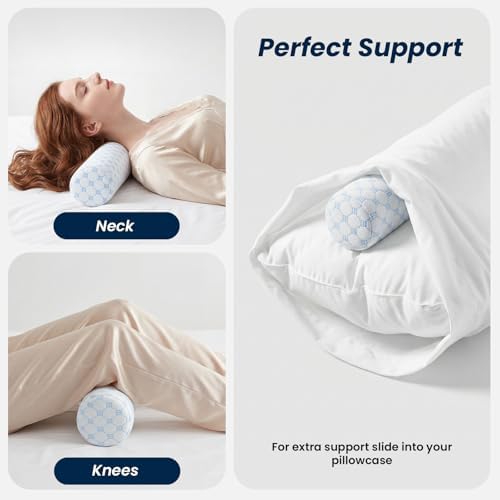 Neck Roll Cervical Pillow for Neck Pain Relief - Memory Foam Neck Pillow for Bed | Round Neck Pillows for Sleeping (Cool-Blue, X-Small - 3.5" H) - Image 3