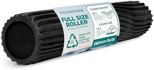 Oceanfoam Tidal Roller - Black & Charcoal Marbled - Muscle Massage Foam Roller for Back Pain & Stretching - Firm and Ergonomic Wide Wave Textured - Yoga, Athletics, & Wellness - Full Size, 20" x 5" by Oceanfoam