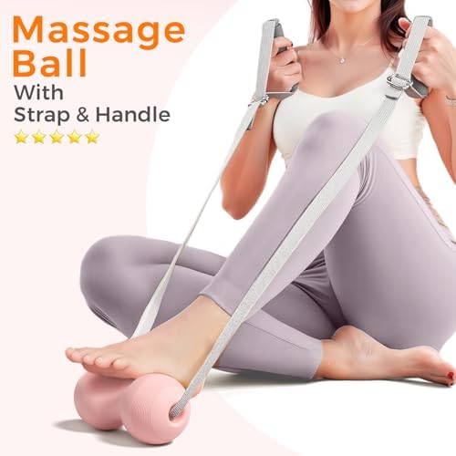 VICSKY Peanut Massage Ball with Handles & Pull Strap - Dual Trigger Point Therapy for Feet, Legs, Neck, Muscle Pain Relief, Myofascial Roller with Adjustable Strap (Pink) - Image 2