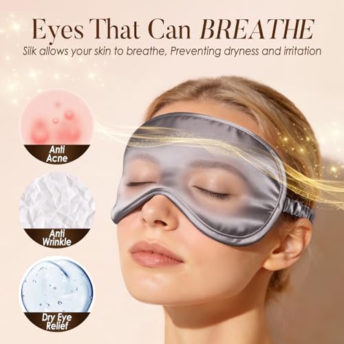 LULUSILK Mulberry Silk Sleep Eye Mask for Sleeping Women Men, Charcoal Gray - Image 5