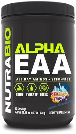 NutraBio Alpha EAA - All-Day Amino Acids for Muscle Growth and Hydration - Essential Amino Acids with Nootropics & Adaptogens- Full Spectrum EAA BCAA Powder - 30 Servings - New York Punch by NutraBio