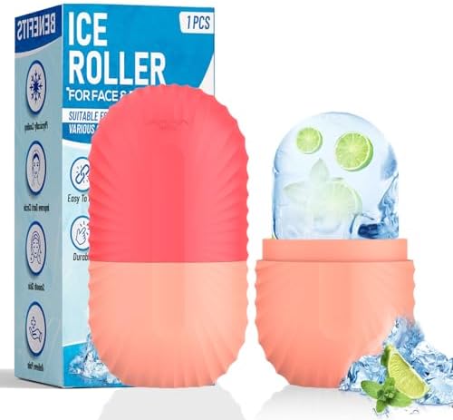 Ice Roller for Face and Eye, Silicone Ice Facial Roller Ice Holder, Face Ice Mold Skin Care, Face Icers Reusable Ice Cube Roller for Shrink Pores Anti Wrinkle Reduce Puffiness, Pink by ZPU