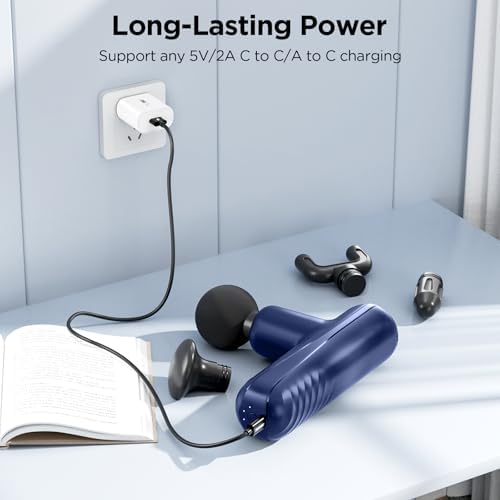 Mini Massage Gun, Powerful Handheld Muscle Massager for Muscle Relaxation, Deep Tissue Percussion Small Massage Gun Travel Massager with 4 Massage Heads Silent Brushless Motor, Blue - Image 3