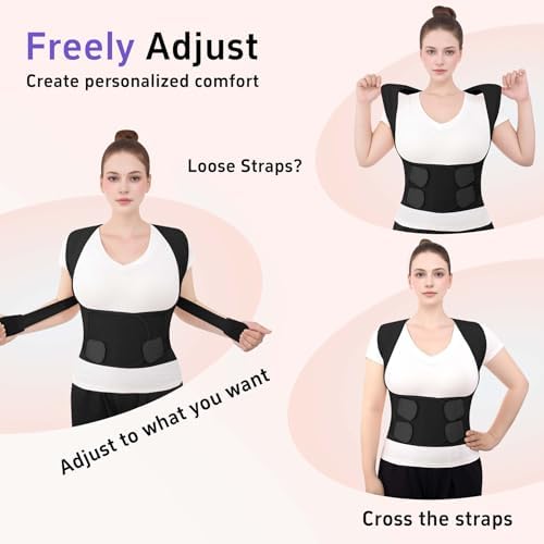 Posture Corrector for Women and Men Back Brace Straightener Pain Relief Back Support Lightweight Adjustable Hump Scoliosis Traction Correction Helps Reduce Upper Hunchback Slouching Kyphosis Black Medium - Image 5