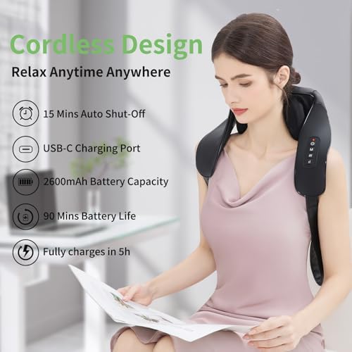 MASGRE Shiatsu Neck and Shoulder Massager, Cordless Back Massager with Heat - Image 2