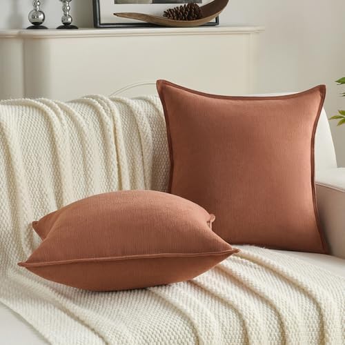 FUTEI Pack of 2 Chenille Throw Pillow Covers 24x24 Inch, Rust - Image 5