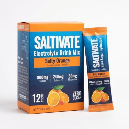 Electrolyte Packets, Salty Orange, 800mg Sodium, 12 Sticks by Saltivate