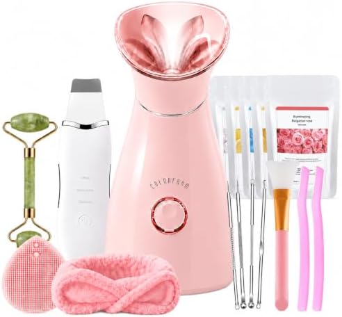 Nano Ionic Facial Steamer Kit with 17 Skin Care Tools for Home Spa by Colorfarm