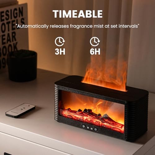 Flame Essential Oil Diffuser, 250ml, 9-Color Fireplace Light, Black - Image 3