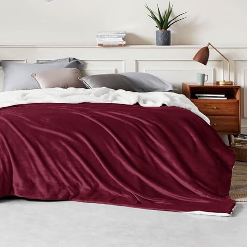 Bedsure GentleSoft Sherpa Fleece Blankets King Size for Bed, Non-Heated, Thick and Warm Throw for Girls and Women, Soft Fuzzy Plush King Blanket for Winter, Burgundy, 108x90 Inches - Image 3