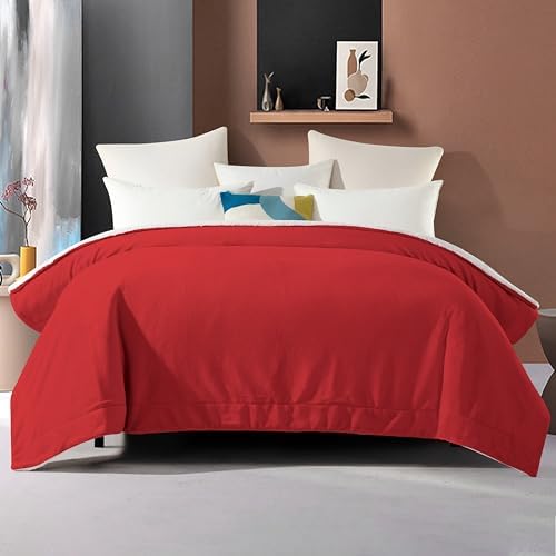 Elegant Comfort Ultra Soft Reversible Flannel Sherpa Blanket - Cozy Silky Fleece Throw for Couch, Bed - Plush Fuzzy Warm Winter Blanket for Gift, Queen, Red - Image 4