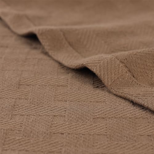 Superior Basketweave Cotton Blanket, Basket Weave Design, Soft, Comfy Cover for Bed, Bedding, Bedroom, Couch Throw, Lounging, Modern Boho Medium Weighted Blankets, Twin Size, Taupe - Image 6