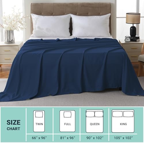ZPECC Queen Flat Sheet Only 1 Pack, Durable Navy Top Bed Sheets Hypoallergenic Soft Brushed Microfiber Color-Coded Label, 90"x102" - Image 5