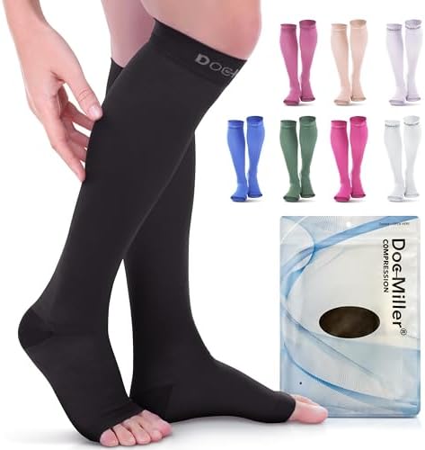Doc Miller Open Toe Compression Socks, 20-30 mmHg, Knee High, Men & Women by Doc+Miller