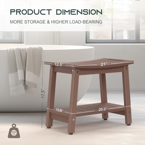 Waterproof HDPE Shower Bench for Inside Shower, Shower Stool, Mocha - Image 3