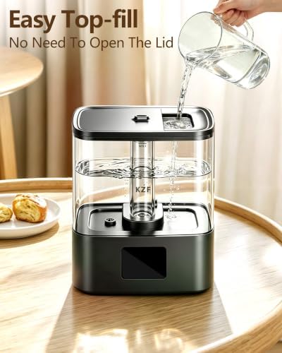KZF 6L Top Fill Humidifiers for Bedroom & 60H Runtime - Cool Mist Humidifier, 3 Mist Levels, 8H Timer, Essential Oil Tray, Humidity Display, Quiet for Bedroom, Baby, Plants, Large Room (Black, 6L) - Image 3