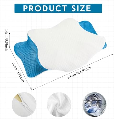 HunnmingRe Pillow Case for Cervical Neck, White, Blue, Queen Size - Image 2
