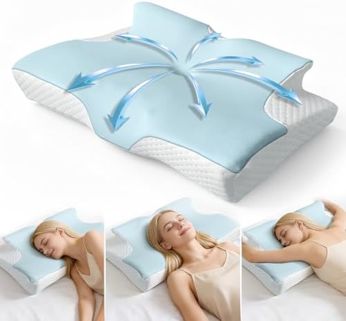 Memory Foam Cervical Neck Pillow, Ergonomic Contour Bed Pillow by Rinkai-S