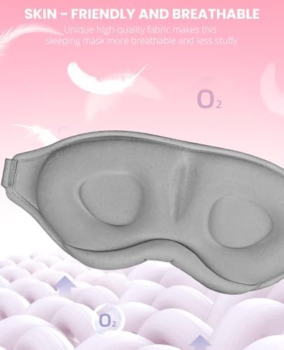 Sleep Mask for Side Sleeper Women Men, Light Blocking Eye Mask for Sleeping, 3D Contoured Cup Sleeping Mask for Zero Eye Pressure, with Adjustable Elastic Strap for Sleep Travel, Grey - Image 5