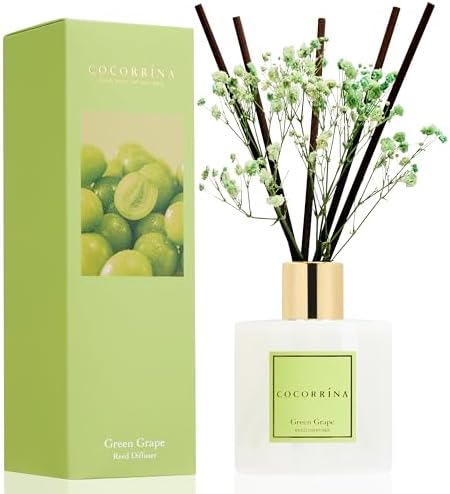 COCORRÍNA Reed Diffuser - Green Grape 6.7 fl oz Reed Diffuser with Sticks, Home Bedrrom Bathroom Shelf Decor by COCORR%C3%8DNA