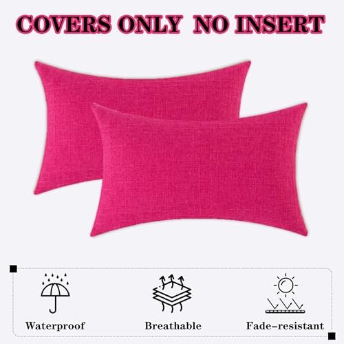 Kevin Textile Outdoor Waterproof 14”x24” Pillow Covers 2 Pack, Hot Pink - Image 7