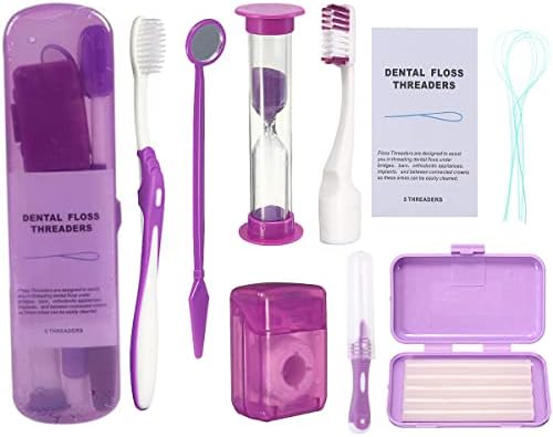 Braces Cleaning Kit for Teeth, Portable Orthodontic Toothbrush Kit Oral Care Dental Travel Kit - Interdental Brush Dental Wax Dental Floss Toothbrush Box (Purple B) by Ceonam