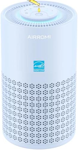 AIRROMI Air Purifier for Bedroom with HEPA 3-in-1 Filter, Pet Air Purifier for Home Cat Pee Smell, Covers Upto 990 Ft², Quiet 360° intake Air Cleaner for pet hair,allergies,Dust,Smoke A2001 Blue by AIRROMI
