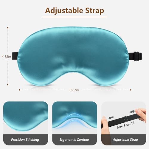 Sleep Mask Silk Eye Mask for Men Sleeping Mask, Adjustable Elastic Strap for Night Shading Sleep Mask, Soft and Comfortable for Both Men and Women (Peacock Blue, 2 Packs) - Image 6