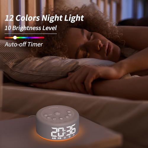 【3 in 1】 Sound Machine Alarm Clock Night Light White Noise Machine with 30 Sleeping Sounds for Baby Kids Adults 32 Level Volume Auto Off Timer Memory Function Digital Clock with 30 Wake Up Sounds - Image 5