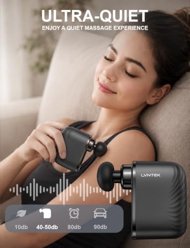 Mini Massage Gun Black- Small Handheld Muscle Massager with Percussion Deep Tissue, 5 Adjustable Vibration Frequency & 3 Interchangeable Heads - Portable Pocket Massage Gun for Gym, Travel - Image 5