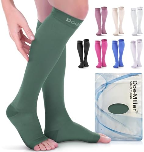Doc Miller Open Toe Compression Socks, 20-30 mmHg, Knee High, Men & Women by Doc+Miller