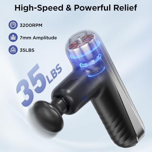 Mini Massage Gun, Powerful Handheld Muscle Massager for Muscle Relaxation, Deep Tissue Percussion Small Massage Gun Travel Massager with 4 Massage Heads Silent Brushless Motor, Black - Image 2