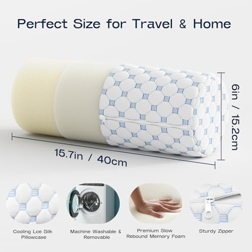 Neck Roll Pillow for Neck Pain Relief - Memory Foam Neck Support Pillow for Bed | Round Neck Pillow for Sleeping, 15.7 * 6 * 6 inch (Cool-Blue) - Image 6
