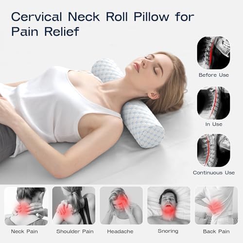 Neck Roll Pillow, Memory Foam Neck Support Pillows, Round Neck Pillows, Cylinder Bolster Pillows for Bed, Couch, and Yoga, Removable Washable Cover,18 * 4.1 * 4.1inch (Cool-Blue) - Image 4