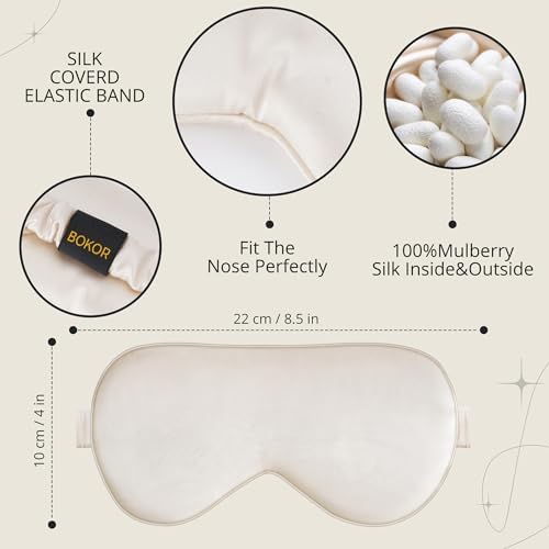 BOKOR Adjustable Silk Sleep Eye Mask for Women and Men, Luxury Mulberry Silk Eye Cover, Light-Blocking Improve Sleep Quality,with Travel Bag - Champagne - Image 3