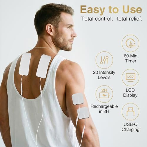 NURSAL 60 Modes TENS Unit Muscle Stimulator for Pain Relief Therapy, 3-in-1 Dual Channel EMS Muscle Stimulator for Back, Shoulder, Neck, Knee, Sciatica, Rechargeable TENS Machine with 12 TENS Pads - Image 4