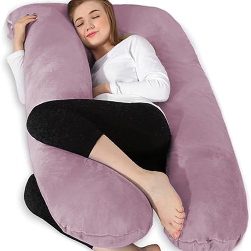 Chilling Home Pregnancy Pillow, U Shape Pregnancy Pillows for Sleeping, 55in Body Pillow for Sleeping, Body Pillows for Adults, Maternity Pillow, Velvet Removable Cover, Pink by ChillingHome
